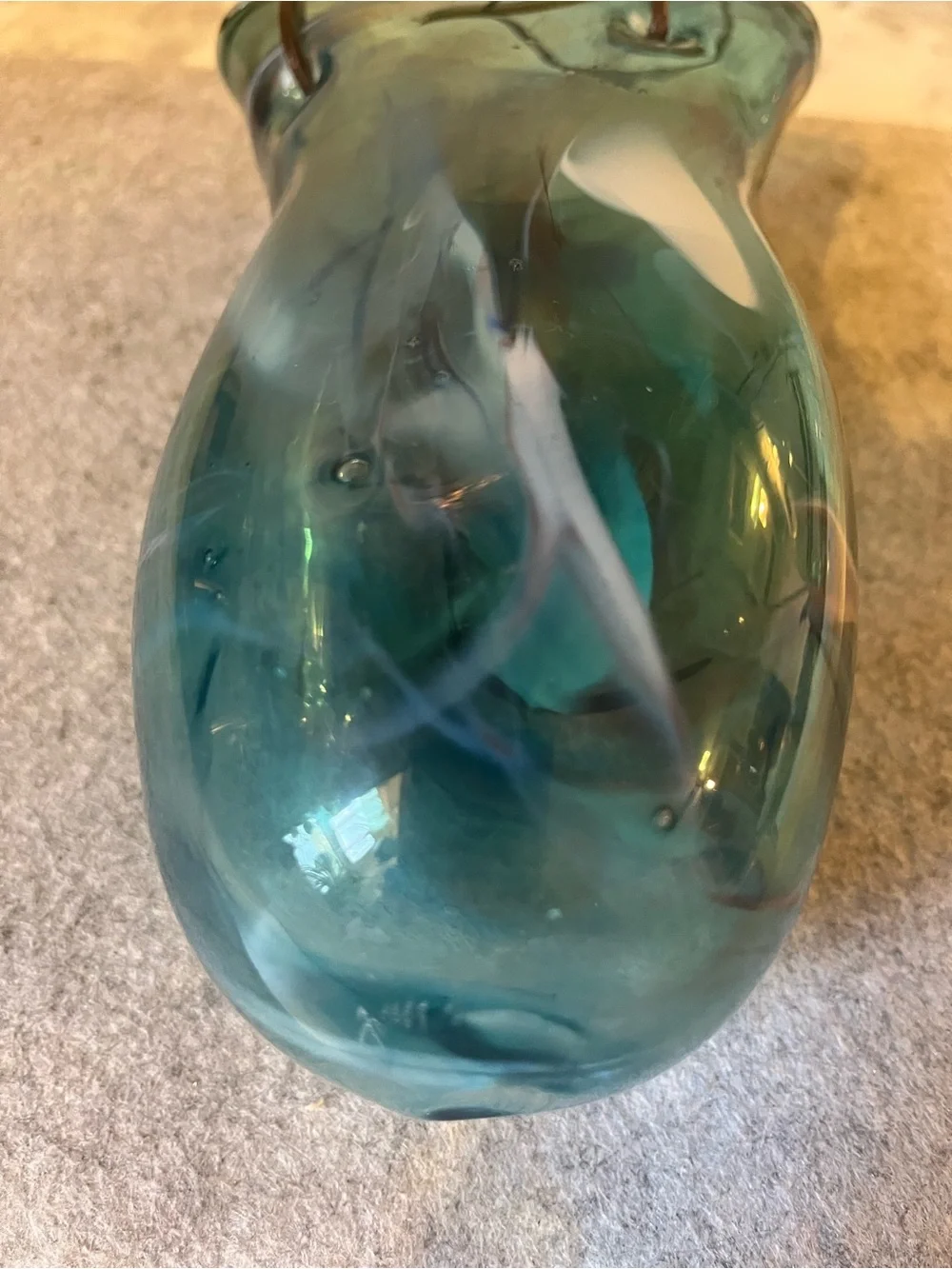Firewind Art Glass by Jim Miller Blue Swirl Wall Pocket Vase